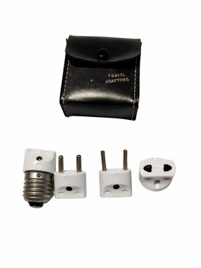 Vintage International Travel Adapter Plug Set With Black Leather Case